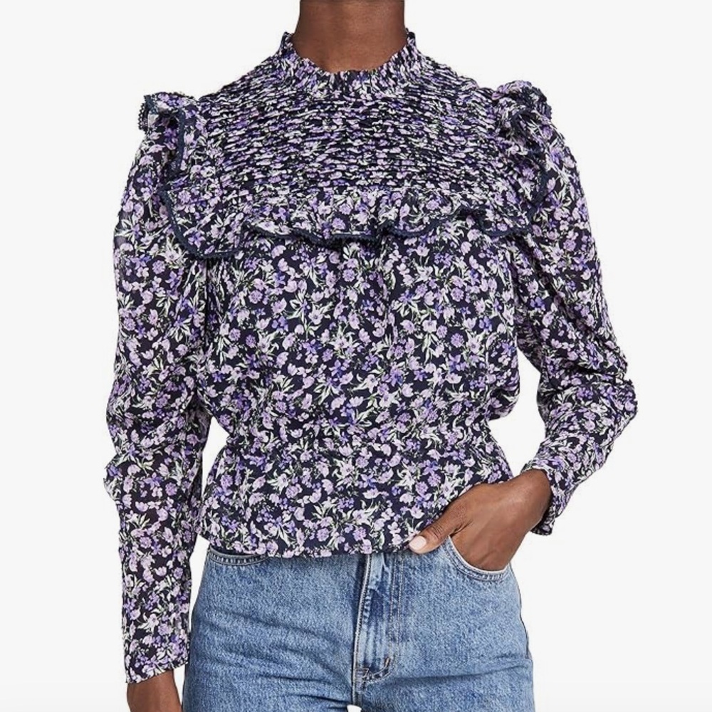 ASTR Alcott Pleated High Neck Long Sleeve Peplum Top